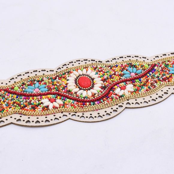 Bohemian Women Belt Handmade Beaded Flower Ethnic Statement Wide Elastic Body😃 - Picture 4 of 4